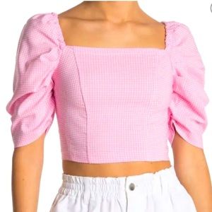NWOT Topshop Bengaline Gingham Square Neckline Puff Sleeve Size 2